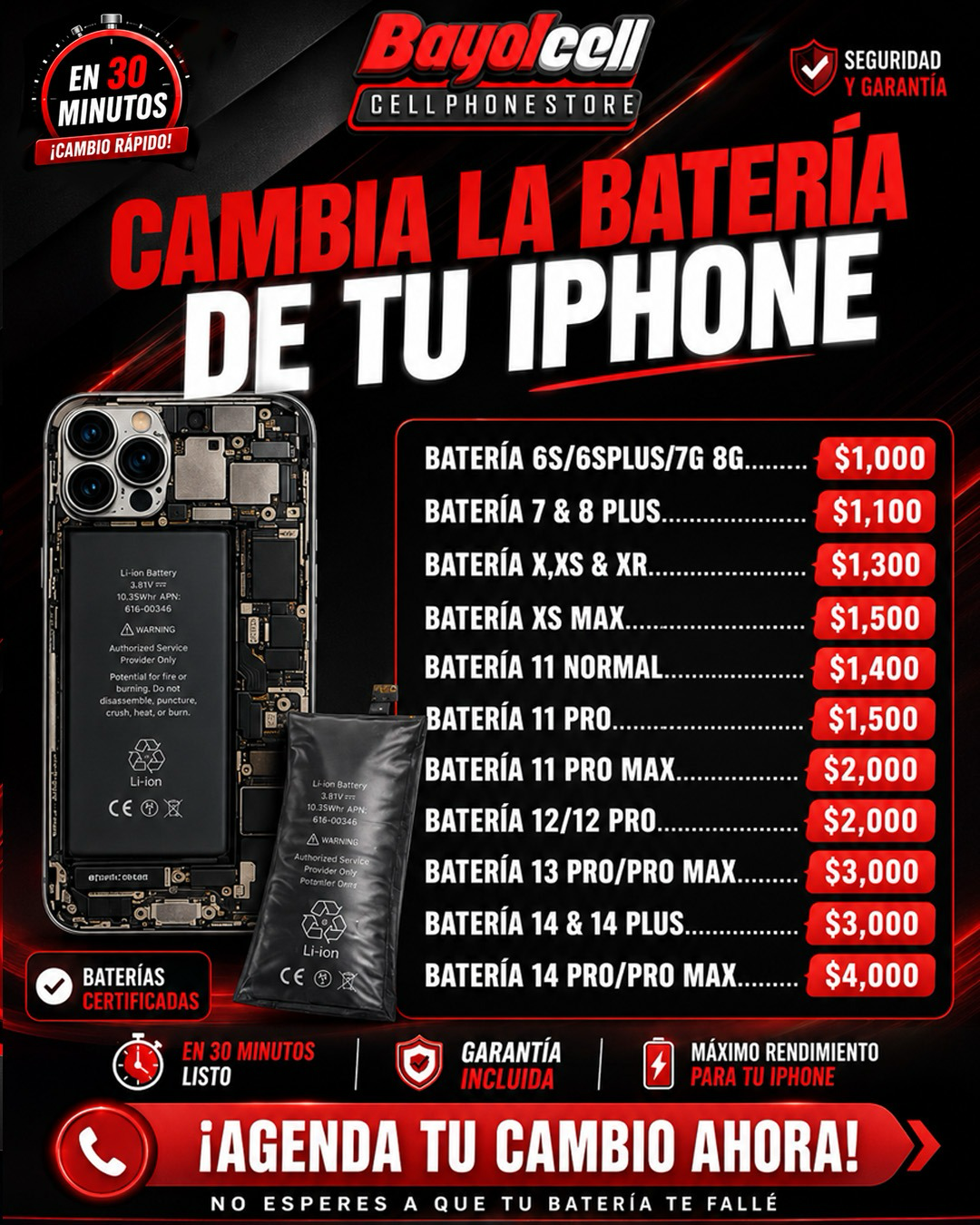 Cambio de batería de iPhone - precios